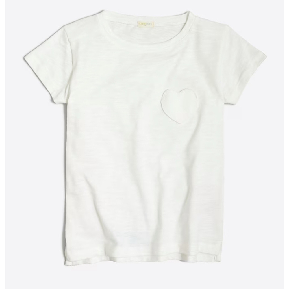 EUC J.Crew Factory Girls' heart-pocket tee white Large (age 10-11) BO280